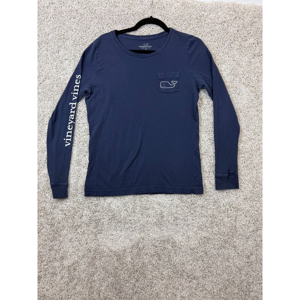 Vineyard Vines Women's S Navy Blue Long Sleeve Pocket Whale Logo T-Shirt